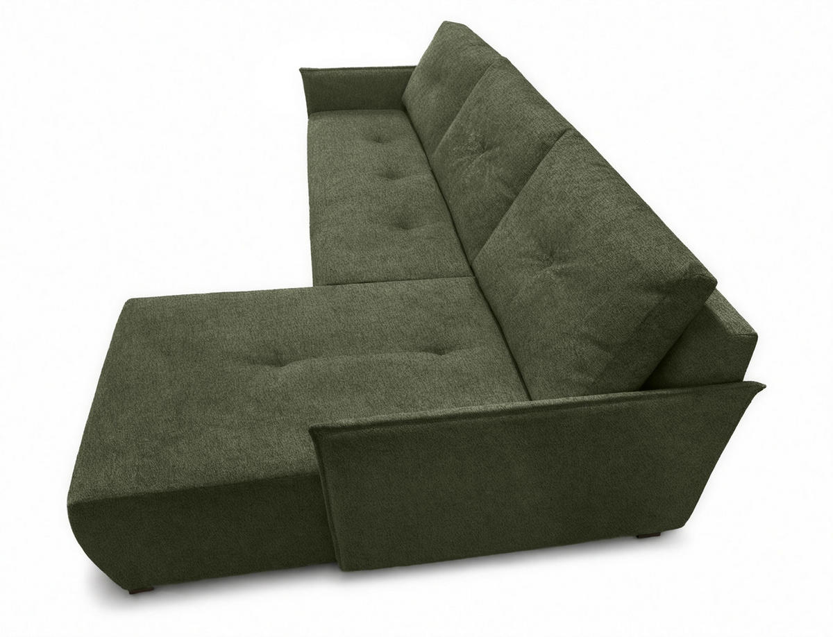 ECKSOFA L Form Damascus Grün 212/143/88 cm Rechts mit Schlaffunktion - Schwarz/Grün, Kunststoff/Textil (212/143cm) - AX Living