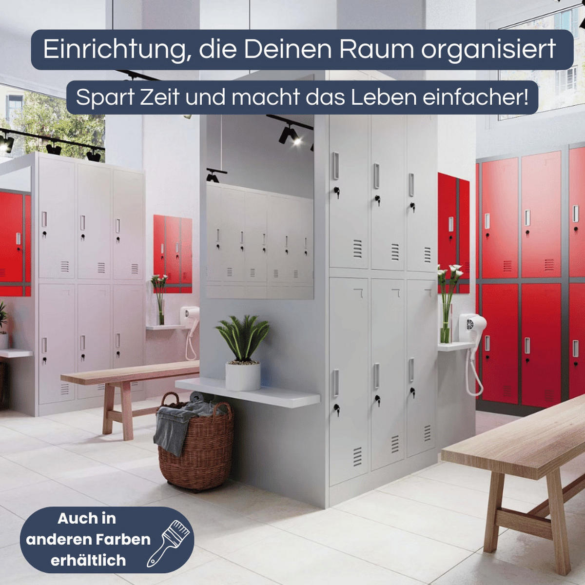 UMKLEIDESCHRANK Spind TOKIO 6 Abteile 185x90x45cm Anthrazit-Rot - Anthrazit, Metall (90/185/45cm) - DELUKE