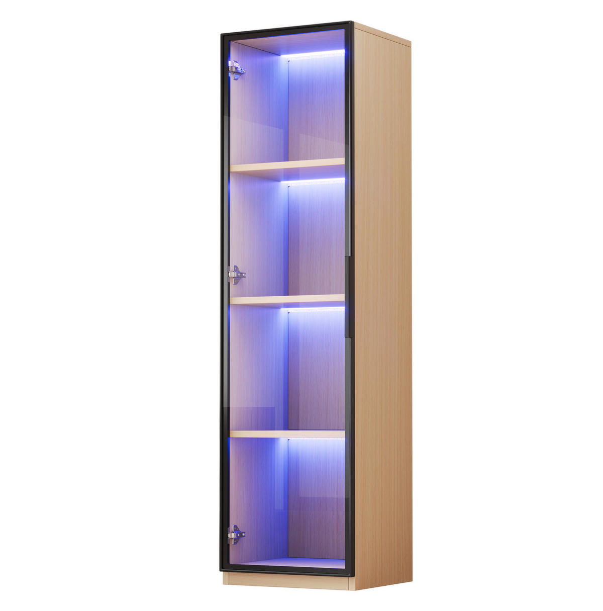 VITRINE aus MDF 40x40x165cm in Eiche mit LED & Glastür - Eichefarben, Holzwerkstoff (40/165/40cm) - Modfu