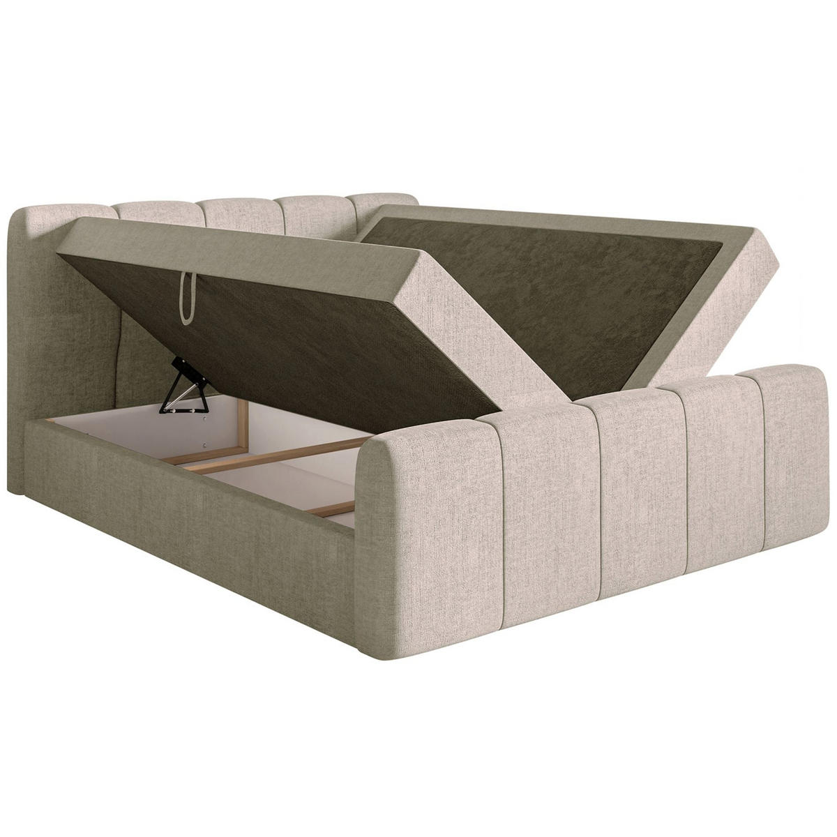 BOXBETT Cloudy II mit Bettkästen und Topper Chenille Taupe, 140x200 cm - Graubraun/Schwarz, Kunststoff/Textil (140/200cm) - Selsey