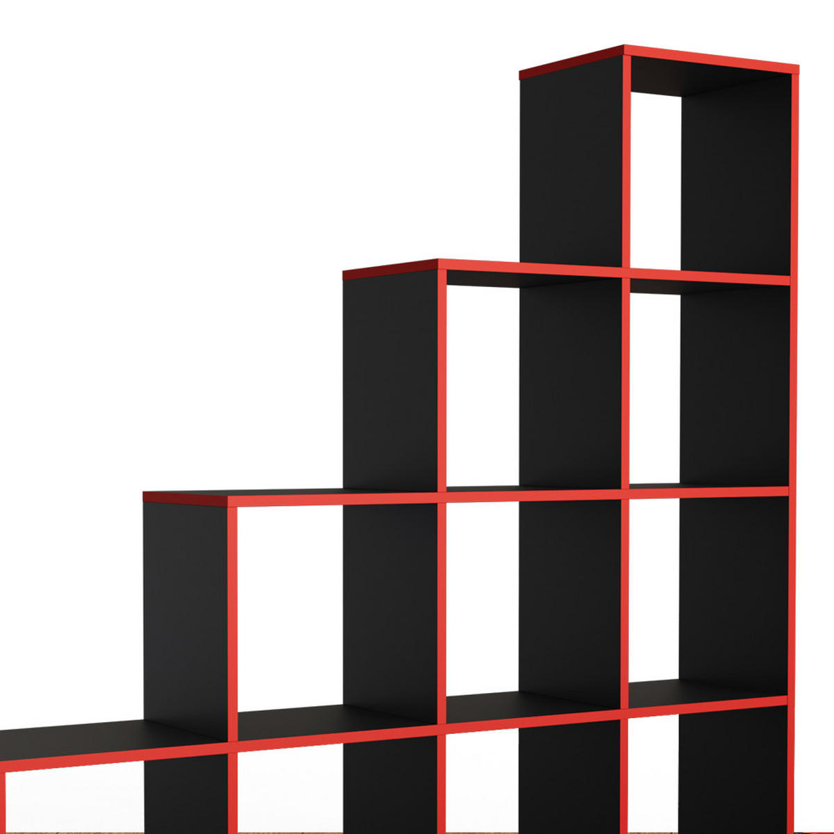 TREPPENREGAL Schwarz/Rot 142.5 x 140 cm - Rot/Schwarz, Holzwerkstoff (142.5/140/29cm) - Vicco