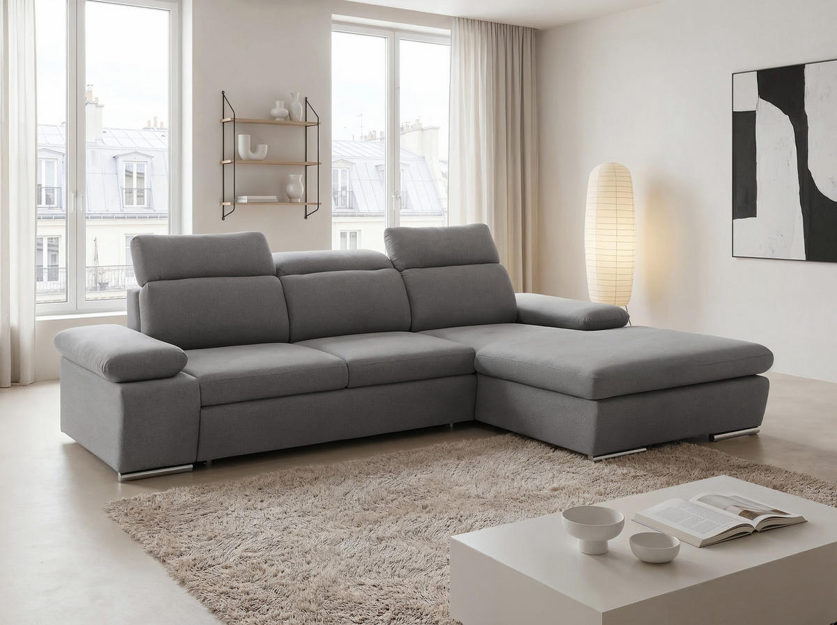 ECKSOFA PABLO mit Schlaffunktion und Bettkasten Grau - Grau, Holzwerkstoff/Kunststoff (250/90cm) - Idohome