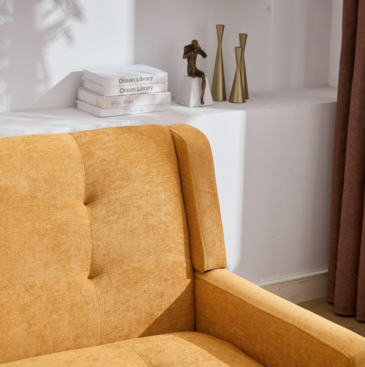 2-SITZER 119/75/88 cm Leinenbezug mit Tufting, Massivholzbeinen Gelb - Gelb, Textil (75/88/120cm) - OKMYHOME
