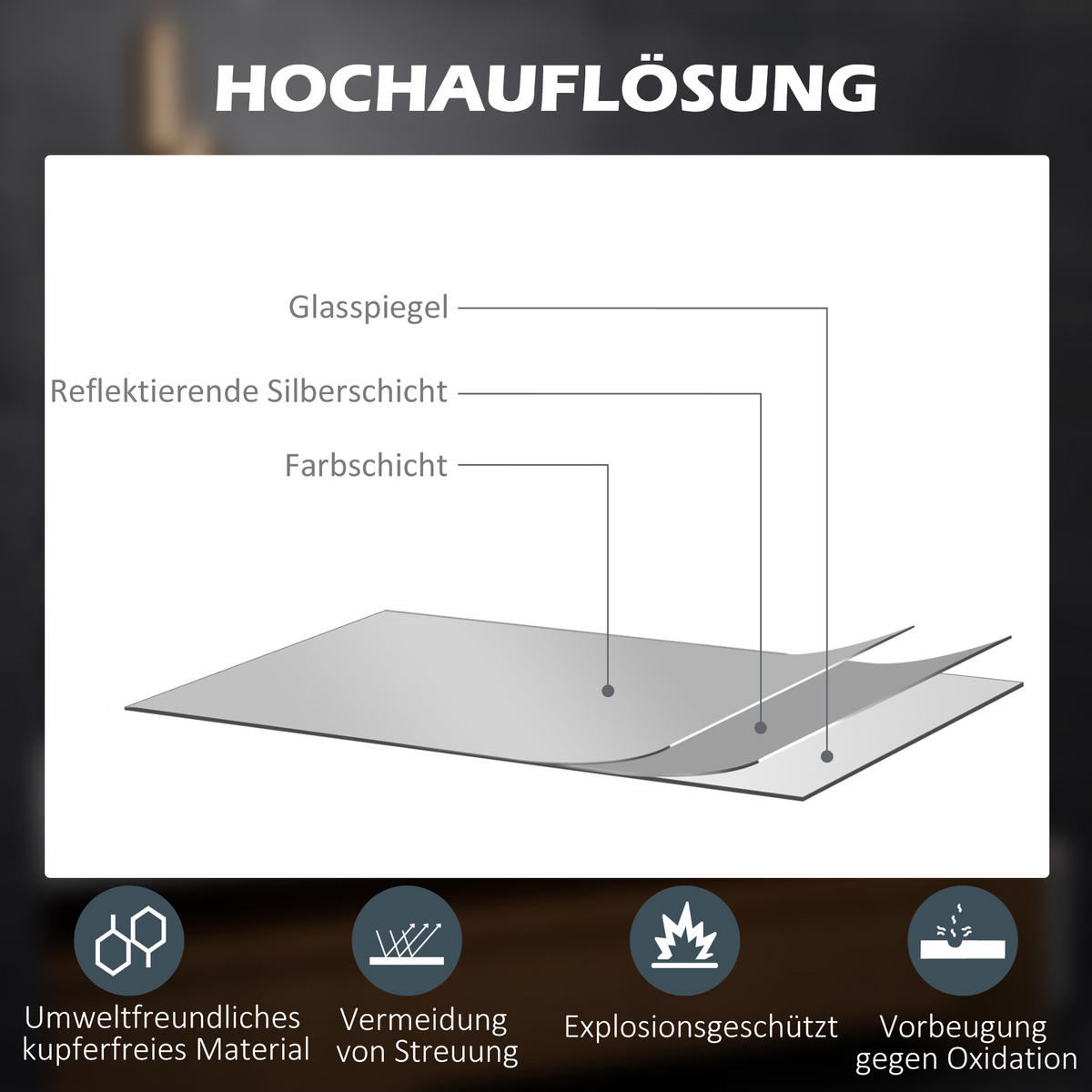 LED Badezimmerspiegel,mit 3x Vergrößerung, Memory-Funktion, beschlagfrei - Weiß, Glas (3.8/60/80cm) - Kleankin