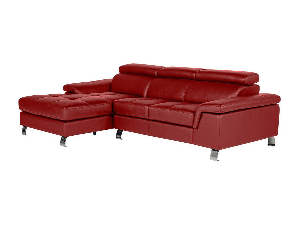 SOFA - 4 Personen - leder - rot Mishima - Rot, Leder/Metall (260/79/167cm) - Vente-Unique
