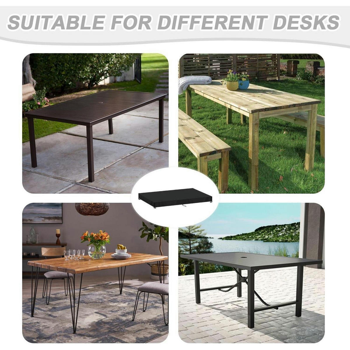 GARTENTISCH Abdeckung 180 x 100 x 15 cm Schwarz - Schwarz, Textil (100/15/180cm)