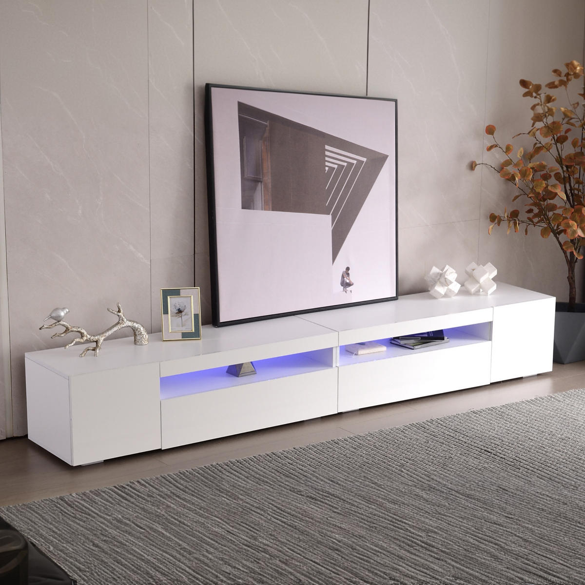 TV-ELEMENT 240 cm MDF Weiß mit Farbwechsel LED-Beleuchtung und Hochglanzfront - Weiß, Holzwerkstoff (38.5/35.5/240cm) - Korfee