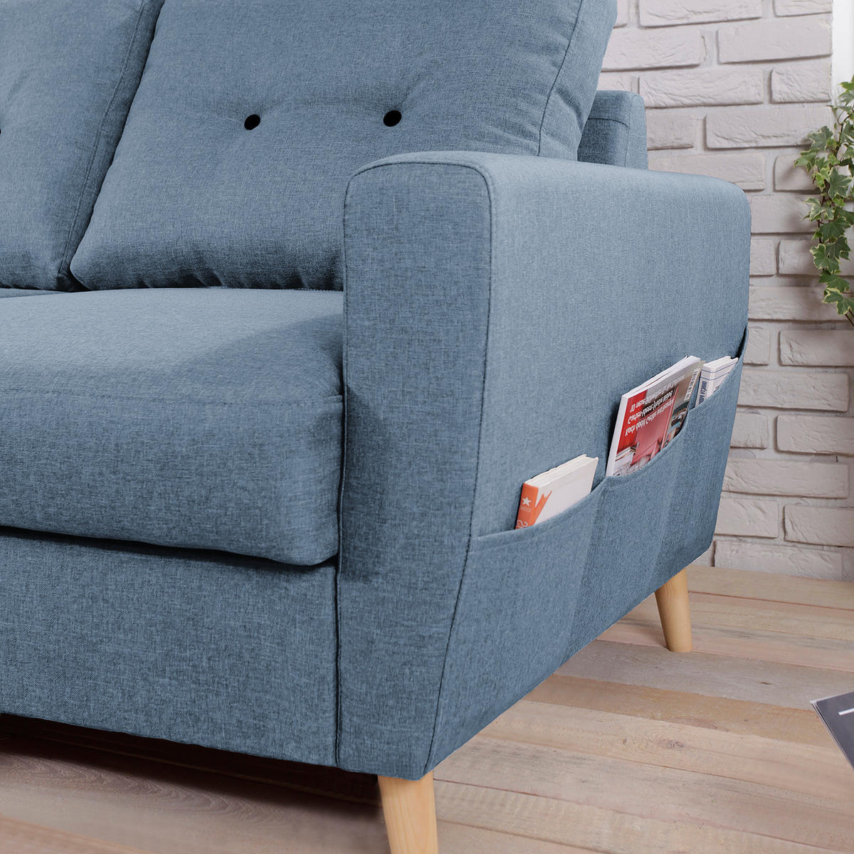 ECKSOFA mit Ottomane - Webstoff - Hellbraun/Grau, Holz/Textil (230/200cm) - home24