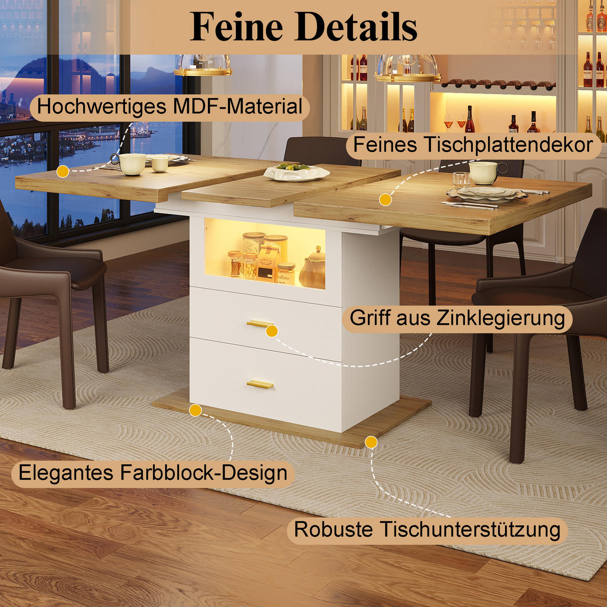 AUSZIEHTISCH Weiß 110-140/80/75 cm - Weiß, Holz (80/110/75cm) - PANGIVO