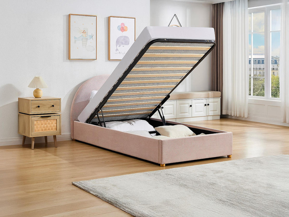 BETT mit Bettkasten - 1 Person - Samt, Stoff - Rosa - Pink, Textil (90/190cm) - Vente-Unique
