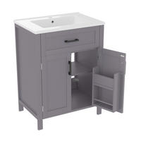WASCHTISCHKOMBI mit Keramikbecken 60x46x84.8cm in Grau, 2 Türen & umklappbarer Schublade - Grau, Holzwerkstoff (60/84.8/46cm) - Modfu