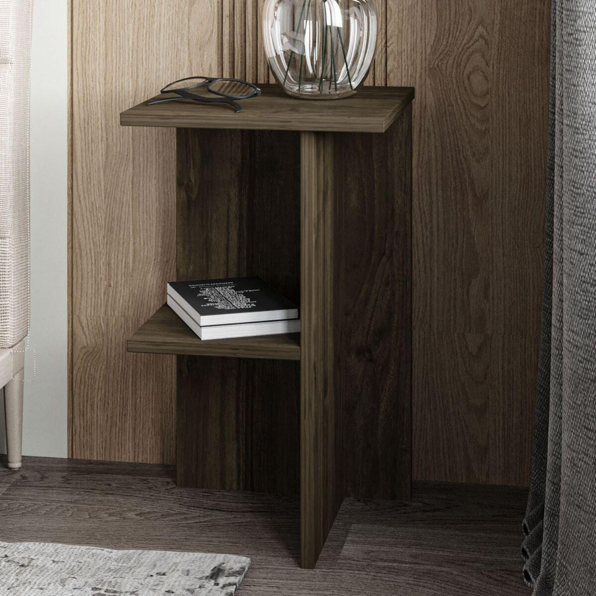 NACHTTISCH quadratisch mit ablage 36/36/60 cm - Naturfarben, Holzwerkstoff (36/60/37cm) - Calicosy