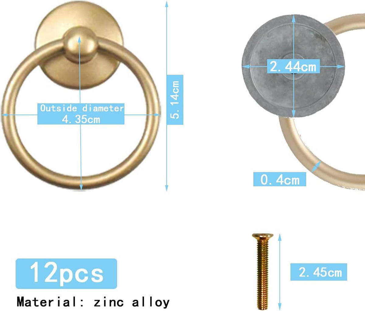 SCHRANKKNOPF Gold 12er-Set - Goldfarben, Metall (4.35/2.5/5.14cm)