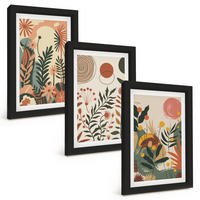 BILDER SET 3er Set - 20x30 cm Schwarzer Rahmen - Vintage-Pflanzenmuster in Pastellfarben - Schwarz, Kunststoff (20/30cm) - TULUP