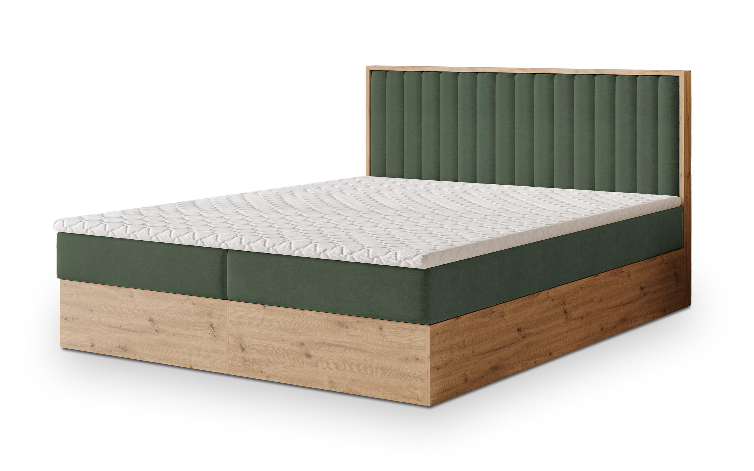 BOXBETT VARELI 140x200 cm mit Matratze und Topper - Grün - Grün, Holz (140/200cm) - MASSENO