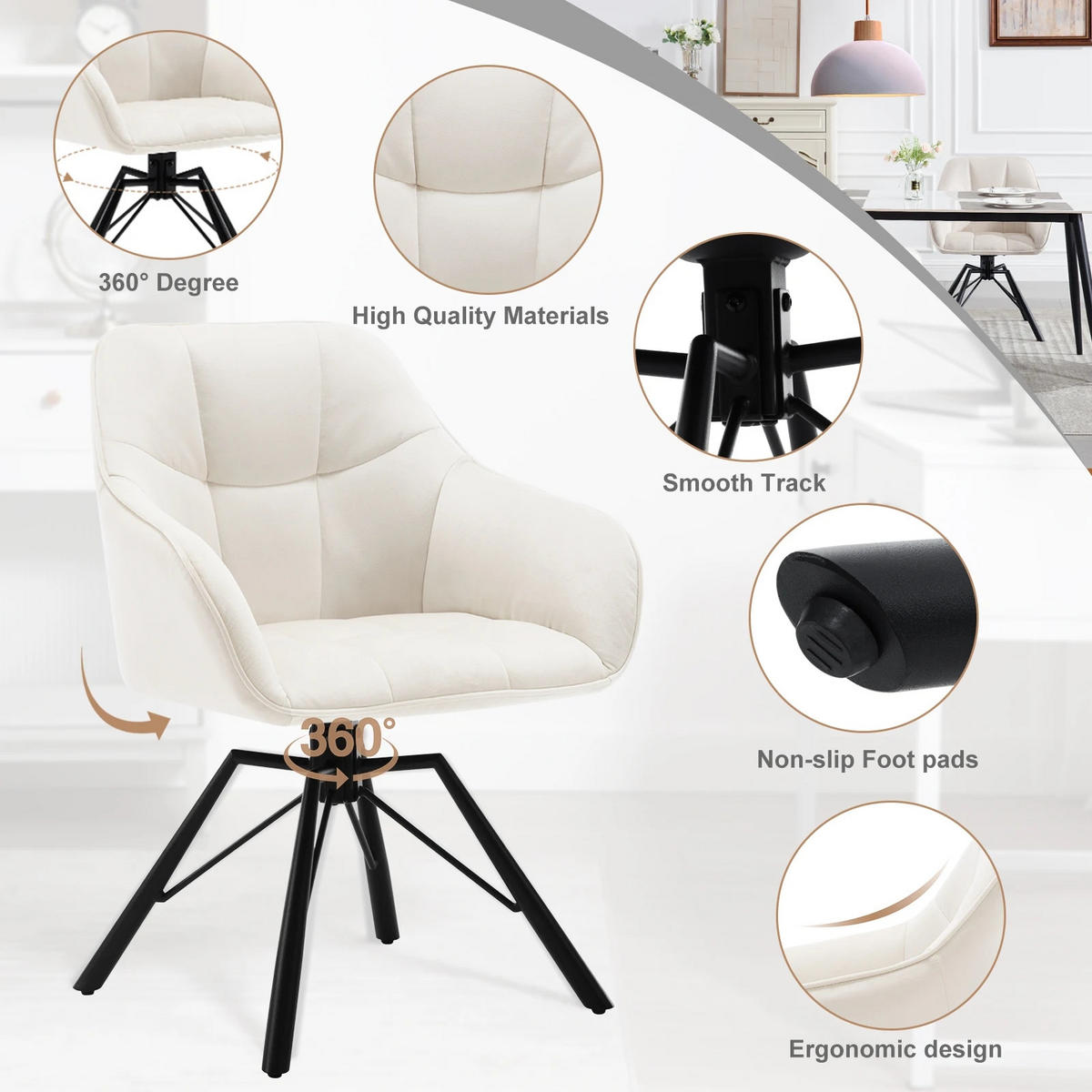 ESSZIMMERSTUHL Drehbar Armlehnen Komfort Weiß 2-teilig - Weiß, Textil (42/82.5/41cm)