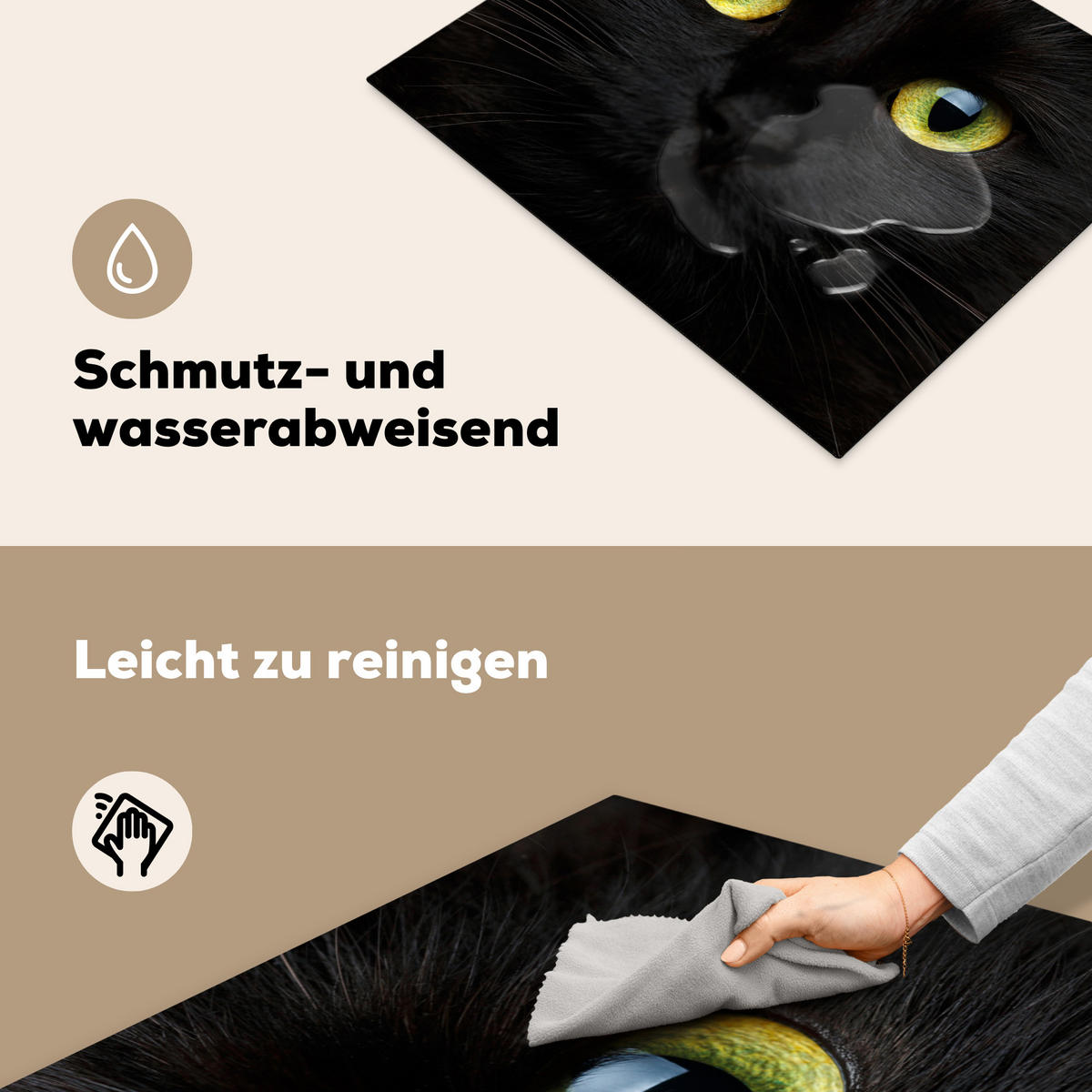 HERDABDECKPLATTE Katze - Augen - Gelb - Schwarz Herdabdeckung Induktionsfeld 65x52 cm - Schwarz, Kunststoff (65/52/0.2cm) - MuchoWow