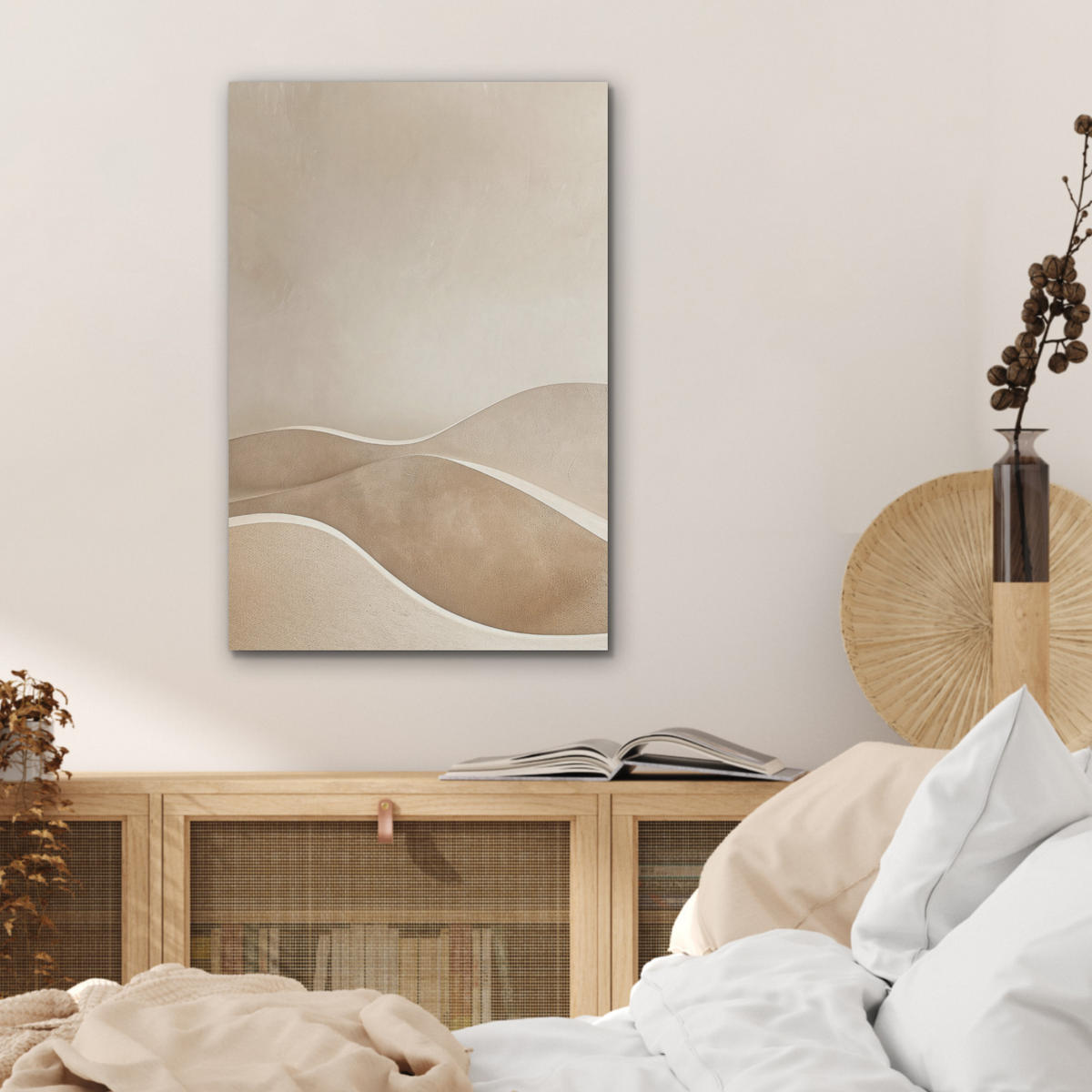 AKUSTIKBILD Beige - Natur - Abstrakt - Modern Kunstdruck Schlafzimmer 50x70 cm - Beige, Kunststoff (50/70/0.9cm) - MuchoWow