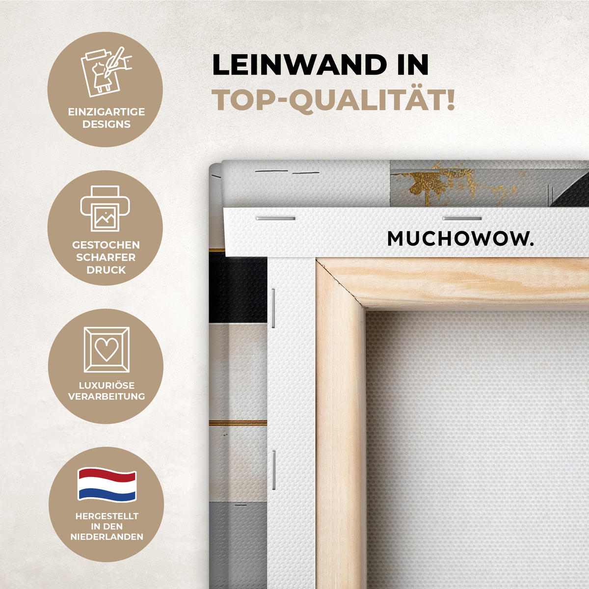 LEINWANDBILD Abstrakt - Gold - Silber - Formen - Ästhetisch - Modern Deko Schlafzimmer 30x20 cm - Goldfarben, Textil (30/20cm) - MuchoWow