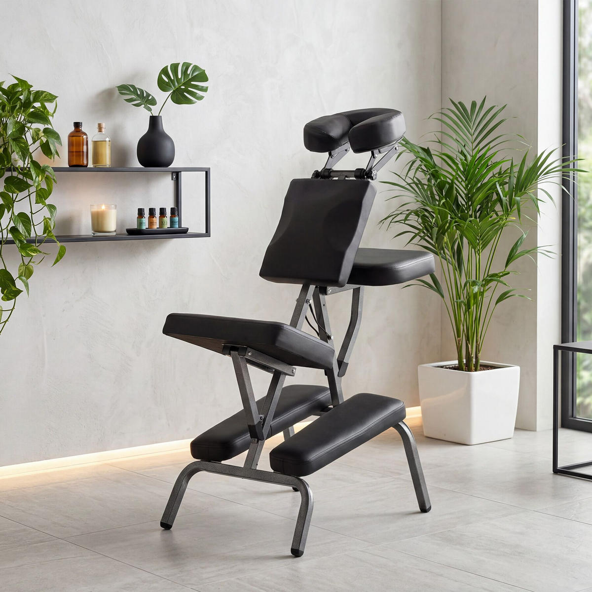 MASSAGESTUHL , 80 x 50 x 105 cm, schwarz - Schwarz, Metall (50/105/80cm) - tectake