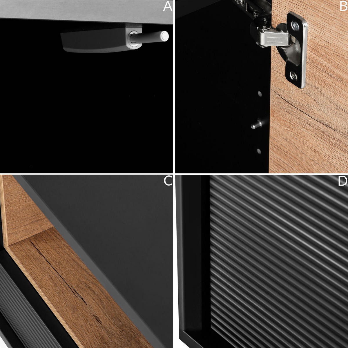 TV-SCHRANK LOFTY Loft-Stil, schwarz - Eichefarben/Schwarz, Holzwerkstoff (152/59/41cm) - KONSIMO®