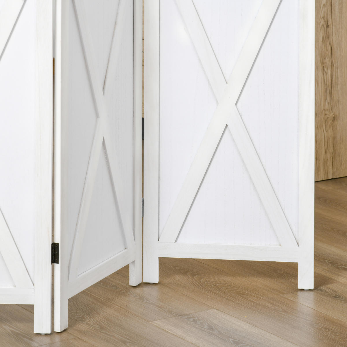 PARAVENT DE-14328 4-teilig, Landhausstil mit Kreuzstreben Weiß - Weiß, Holz (182/170/1.8cm) - ComfortXL