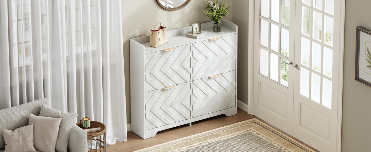 SCHUHSCHRANK 4 Klappen 3D Front mit Ablage - Weiß, Holz (105/90/24cm) - LEBENLANG