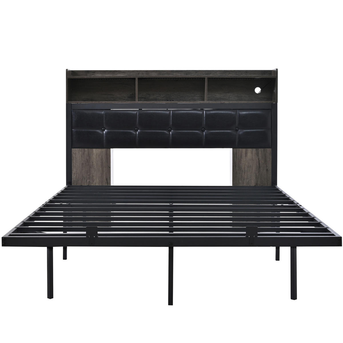 BETT 140/190 cm mit Kopfteil, LED und Lattenrost in Grau - Grau, Metall (140/190cm) - BEAOK