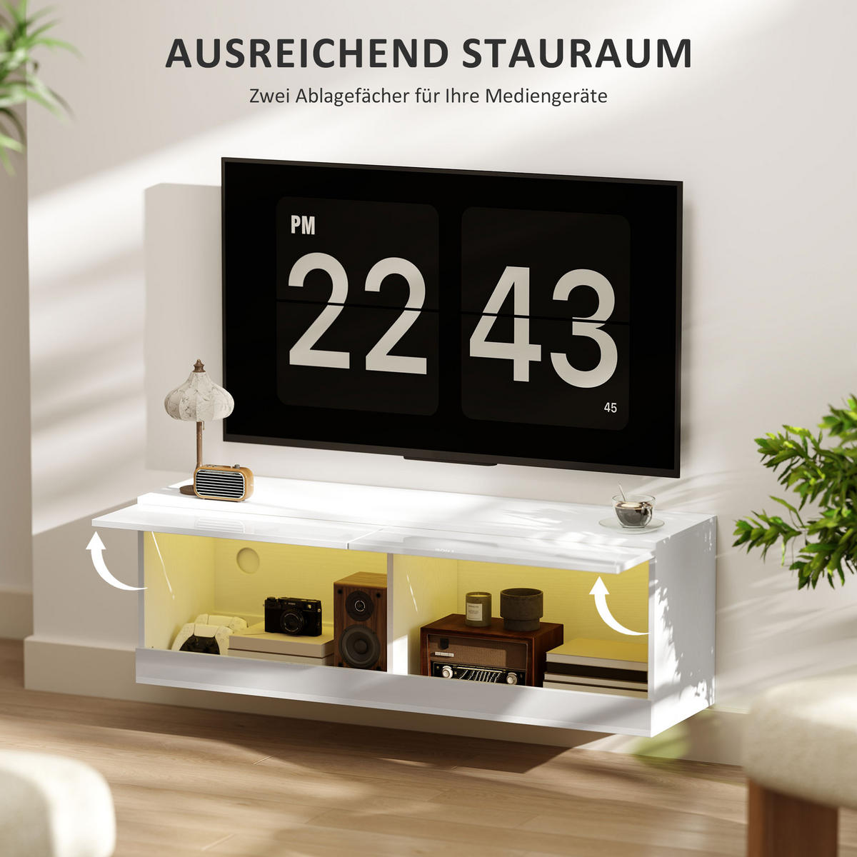 TV-HÄNGESCHRANK mit LED-Beleuchtung, TV-Schrank 120 x 35 x 40,5 cm Hochglanzweiß - Weiß, Holzwerkstoff (35/40.5/120cm) - HOMCOM