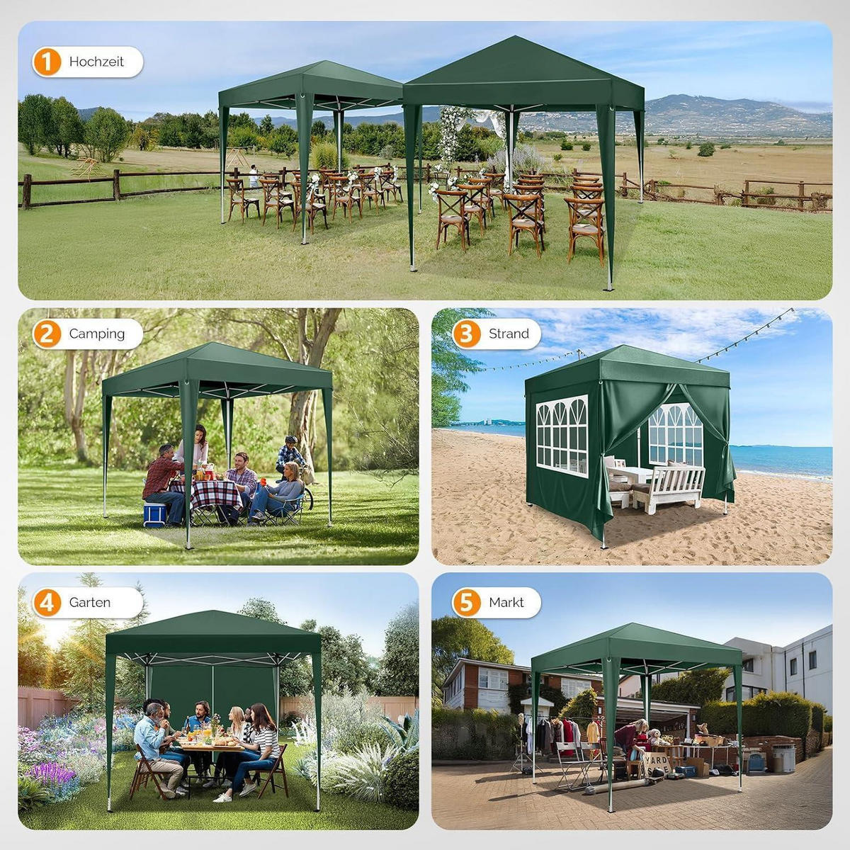 FALTPAVILLON 3 x 3 m Grün Wasserdicht mit 4 Seitenteilen - Grün, Textil (300/260/300cm)