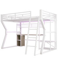 HOCHBETT mit LED und Schreibtisch Weiß 140x200 cm Metall - Weiß, Metall (140/200cm) - SONNENH