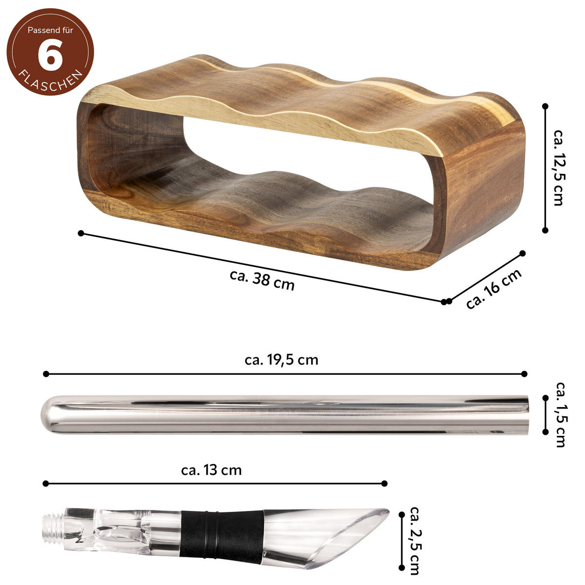 WEINREGAL-SET 6tlg, Akazienholz - Akaziefarben, Holz (38/12.5/16cm) - eluno