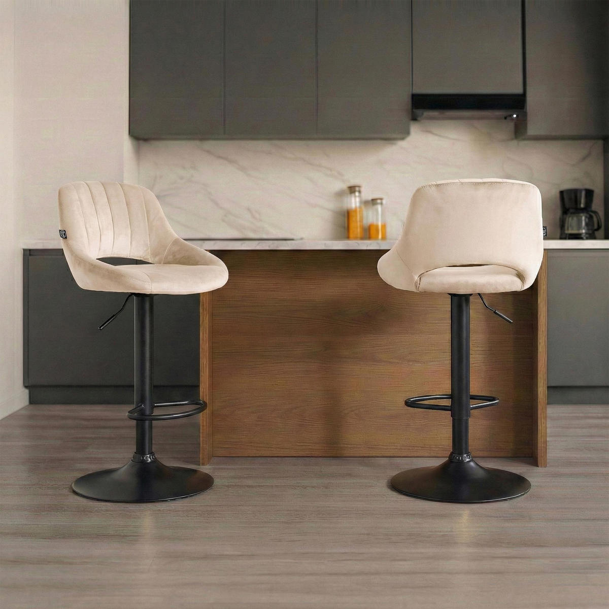 BARHOCKER Samt Creme - Creme/Schwarz, Textil/Metall (47/85/48cm) - CLP