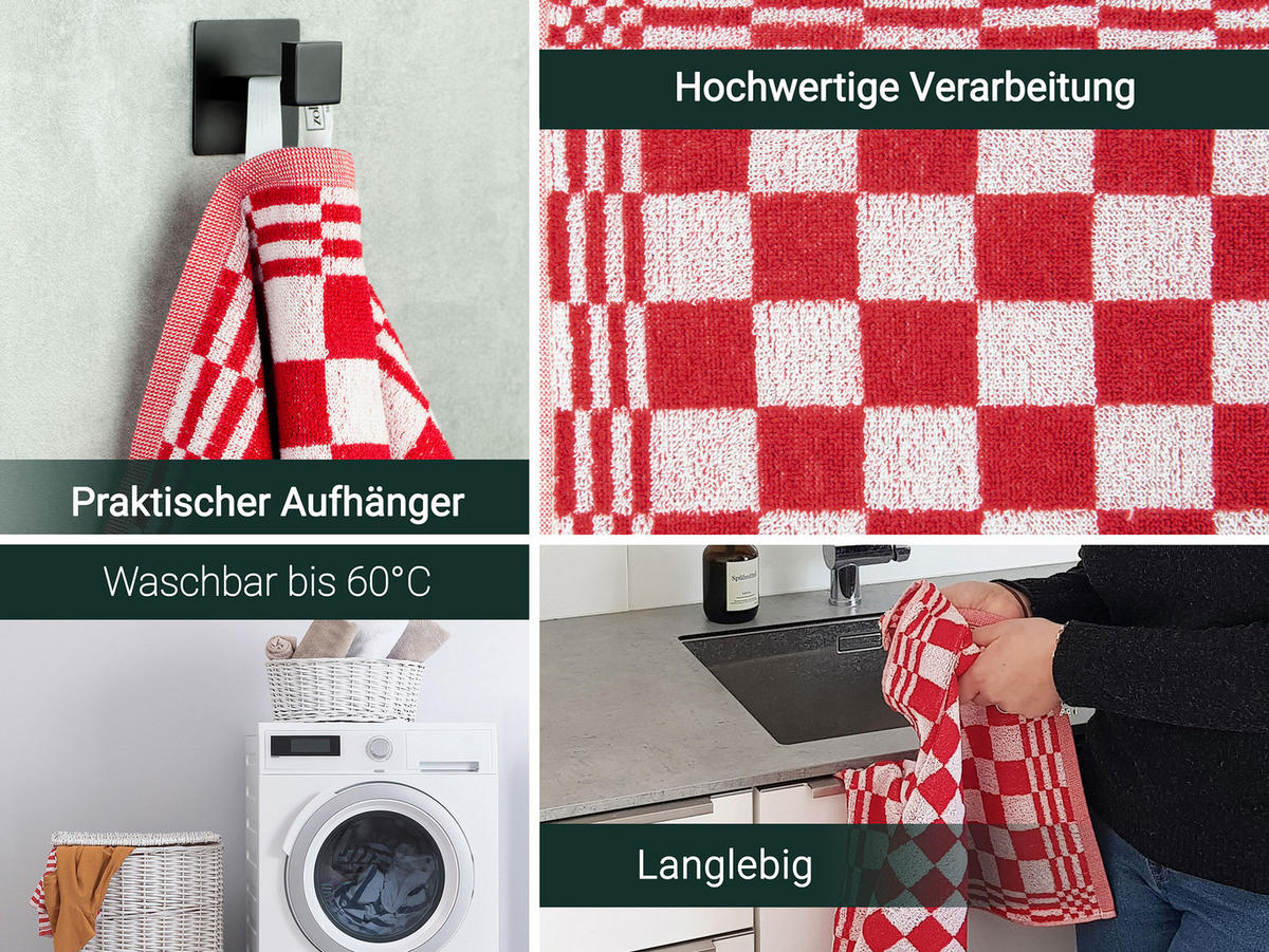 GESCHIRRTÜCHER, 4er-Set, 50x50 cm, 100% Baumwolle, Rot - Rot, Textil (50/50cm) - Zollner