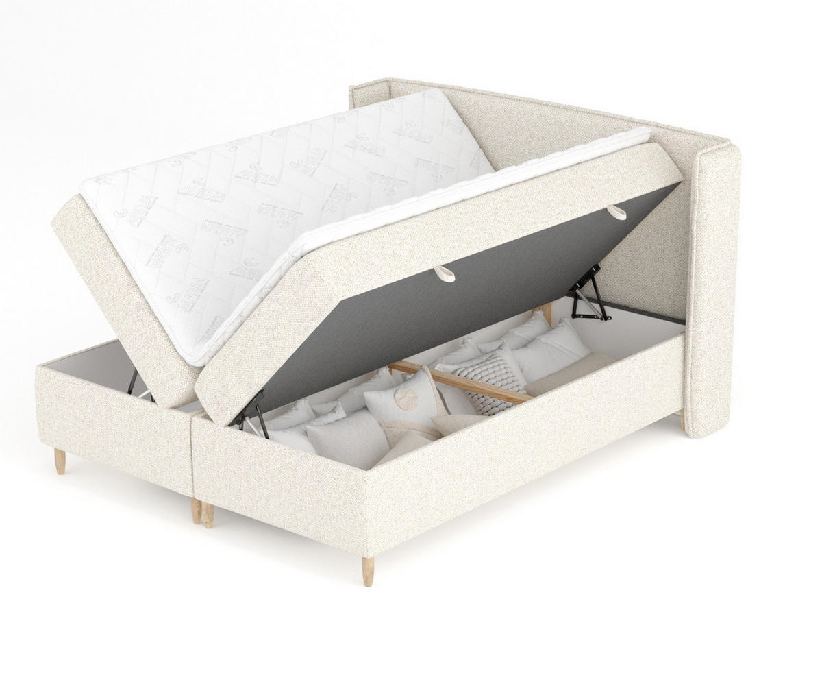 BOXSPRINGBETT Segni Creme 160/200 cm mit Matratze und Topper - Creme/Naturfarben, Holz/Holzwerkstoff (160/200cm) - Maison de Reve