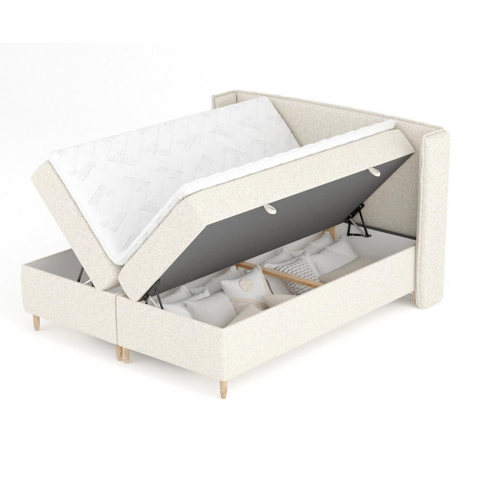 Thumbnail - Maison de Reve Boxspringbett, Creme, Textil, Buche, Kiefer, H3, Höhe ca. 19 cm, 160x200 cm, Oeko-Tex® Standard 100, Reac...