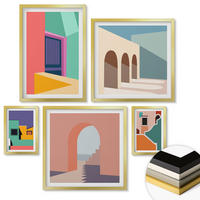 WANDBILDER 5er Set - 50x50 cm & 20x30 cm & 40x60 cm Goldrahmen - Farbenfrohe Illustrationen der Stadt - Goldfarben, Kunststoff (40/60cm) - ArtPrintCave