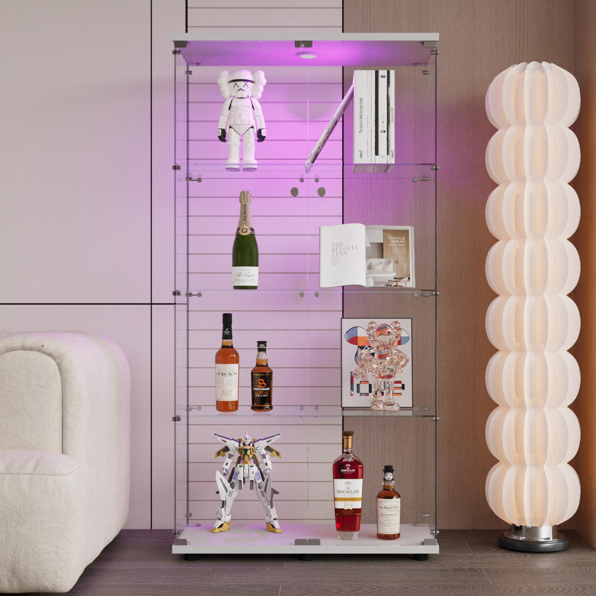 VITRINENSCHRANK Weiß 80/36/164 cm mit LED-Beleuchtung, Glasvitrine mit 2 Glastüren - Weiß, Glas (36/164/80cm) - PARAFTA HOME
