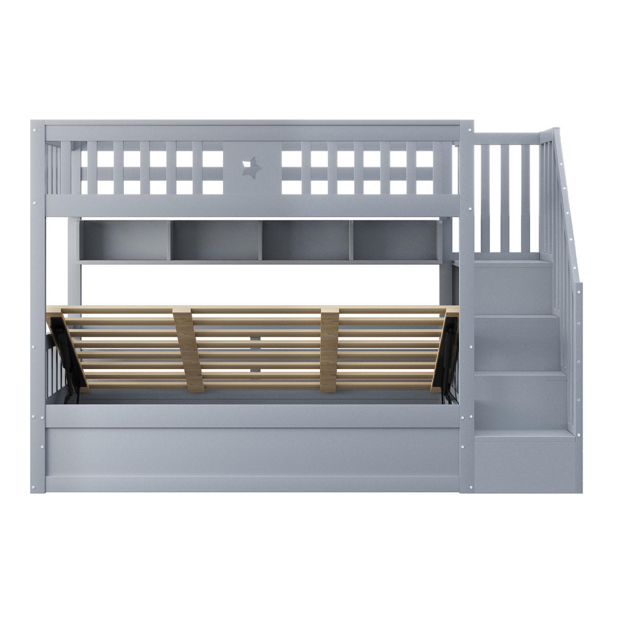 ETAGENBETT 90/200 cm grau aus Holz mit Hydraulikbett - Grau, Holzwerkstoff (90/200cm) - OKWISH