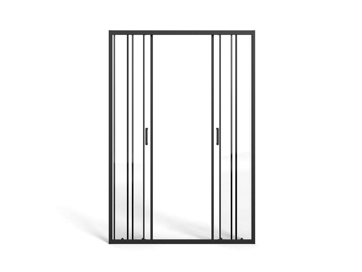 DUSCHTÜR Schiebetür doppelt - Metall matt Schwarz - Glas kalkabweisend - 140 x 195 cm - BAVIODA - Schwarz, Metall (140/195cm) - Vente-Unique