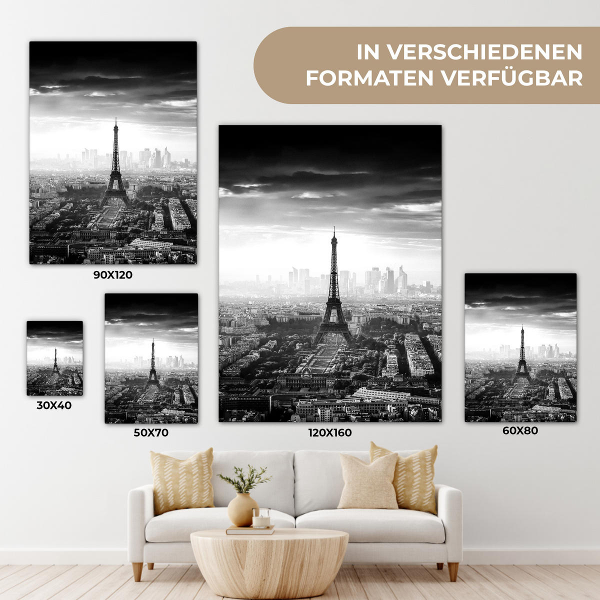 LEINWANDBILD Paris - Skyline - Eiffelturm - Stadt - Wolken 30x40 cm - Dunkelgrau, Textil (30/40cm) - MuchoWow