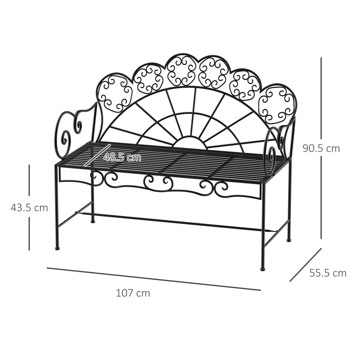 GARTENBANK 107x55x90 cm Metall schwarz - Schwarz, Metall (107/90.5/55.5cm) - LEBENLANG