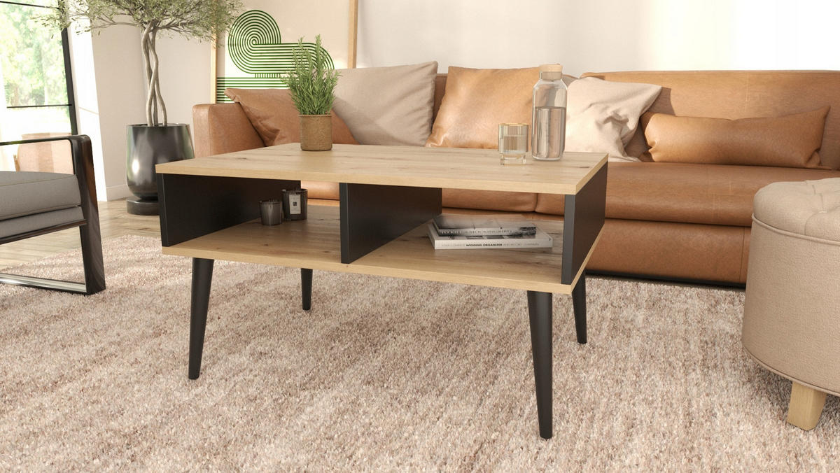COUCHTISCH Isla Artisan Eiche-Schwarz-Schwarz 100/50/46 cm - Schwarz/Eiche Artisan, Holzwerkstoff (50/100/46cm) - Matkam Möbel