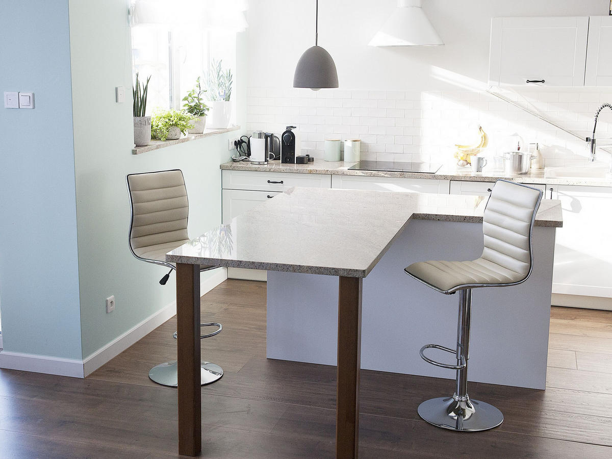 BARHOCKER 2er-Set Kunstleder Beige Lucerne - Beige, Textil/Metall (40/116/39cm) - Beliani