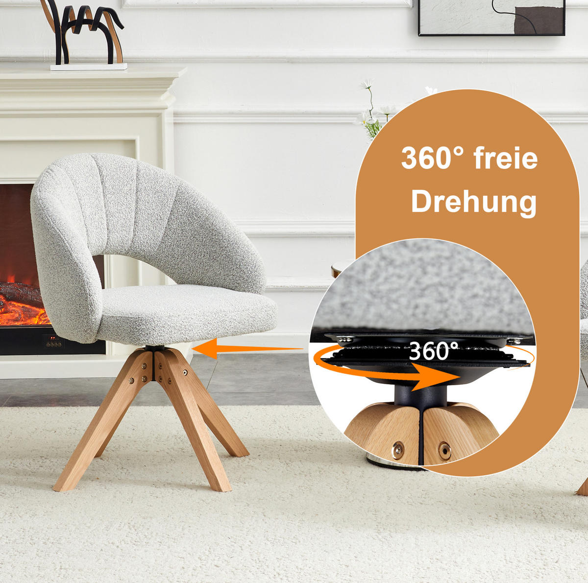 ESSZIMMERSTUHL 2er-Set drehbar 84 cm Samt Light Gray mit Massivholzbeinen - Hellgrau, Holz (49/84/46cm) - Meubliv