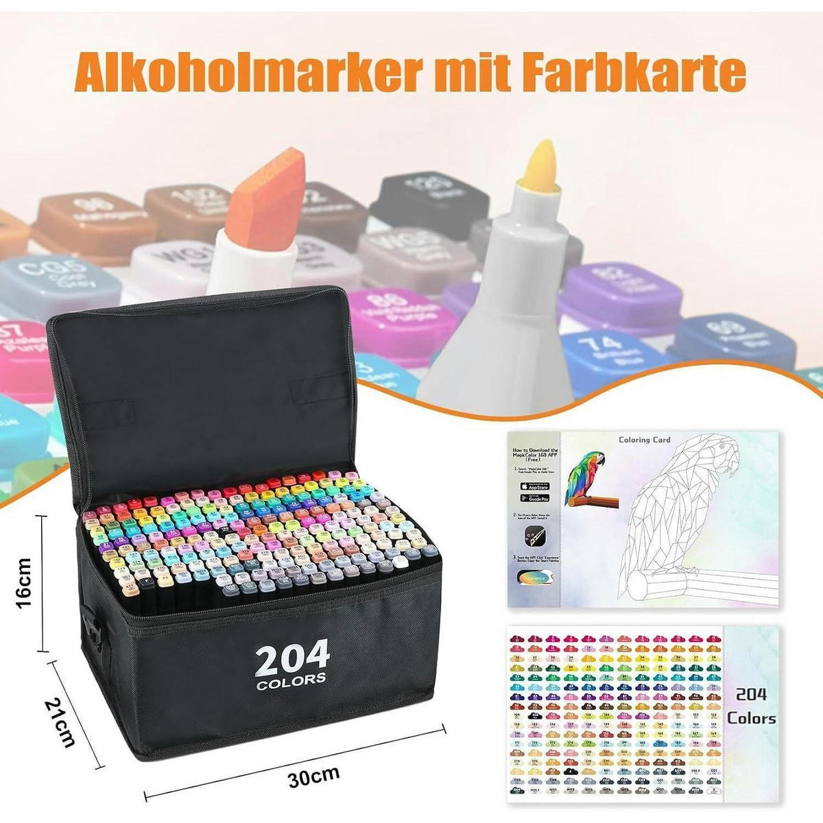 ALKOHOL Marker Set 204 Farben mit App - Multicolor, Kunststoff (21/16/30cm)