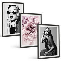 BILDER SET 3er Set - 40x60 cm Schwarzer Rahmen - Stilvolle Porträts von Frauen mit Blumen - Schwarz, Kunststoff (40/60cm) - TULUP