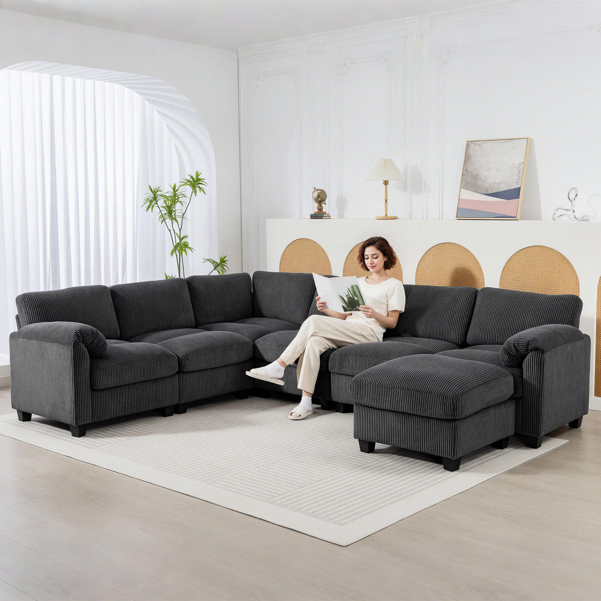 ECKSOFA Dunkelgrau 292/224/85 cm - Dunkelgrau, Textil (292/224cm) - PANGIVO