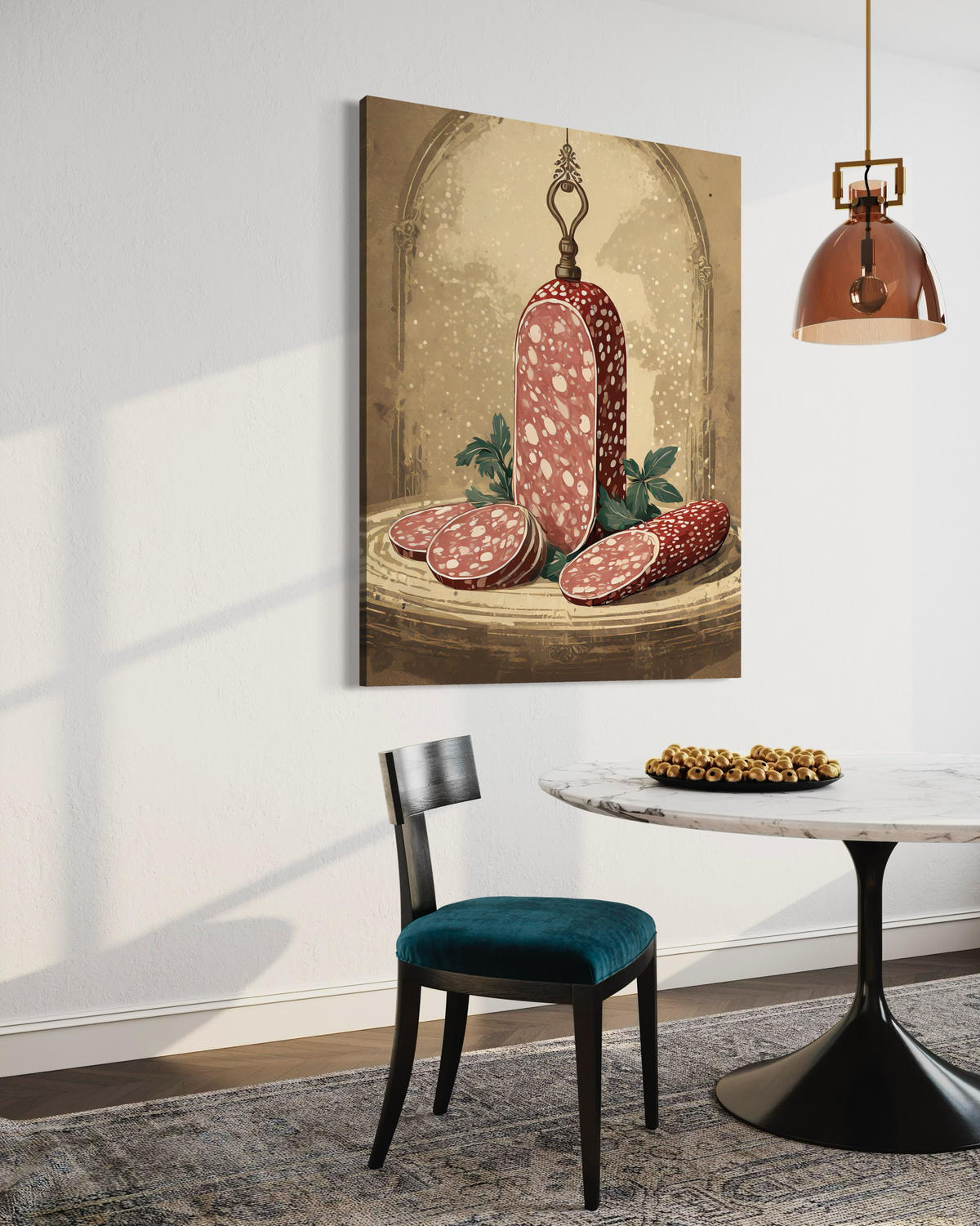 WANDBILD lebensmittel wurst küche - Beige, Textil (40/60cm) - Feeby