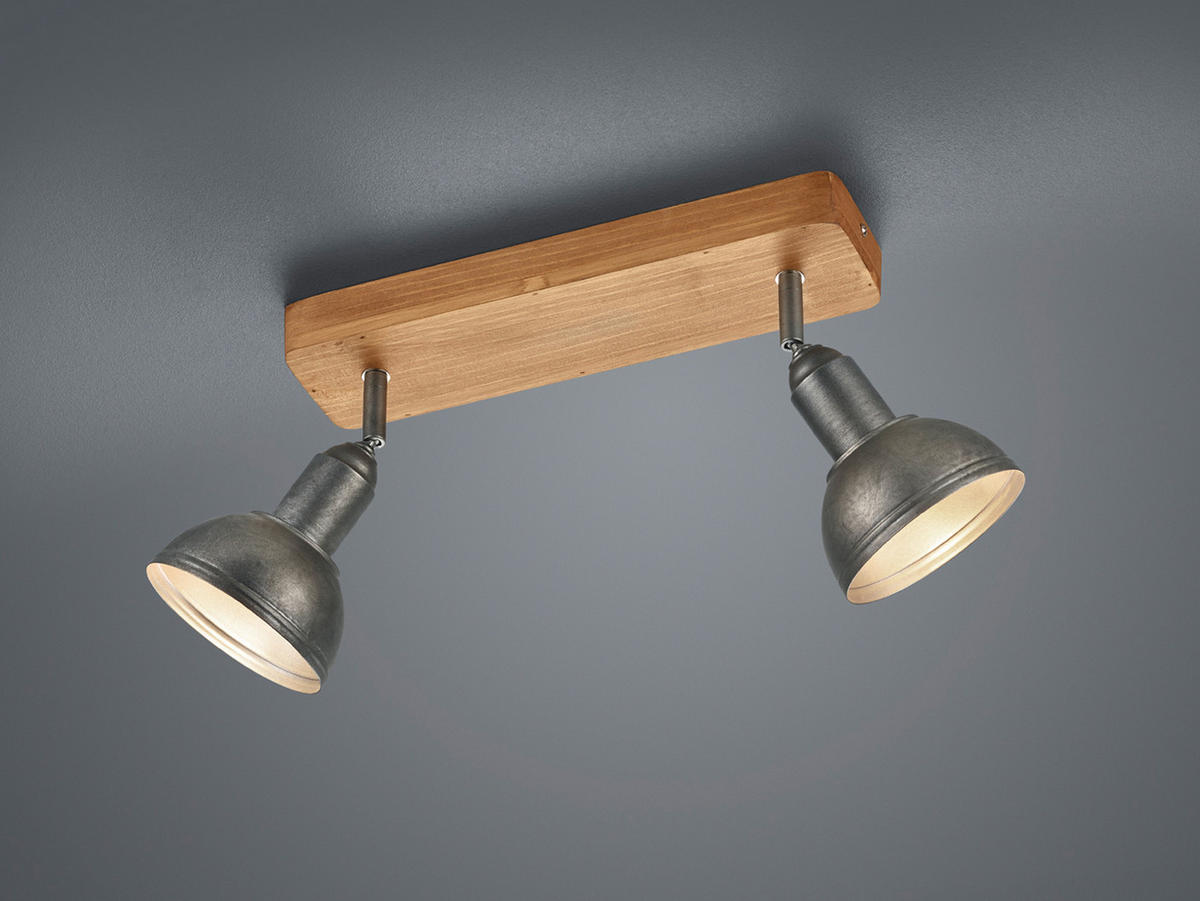 LED-DECKENSTRAHLER Breite 33cm, Holzbalken - Silberfarben/Naturfarben, Holz/Metall (11/33/21cm) - meineWunschleuchte